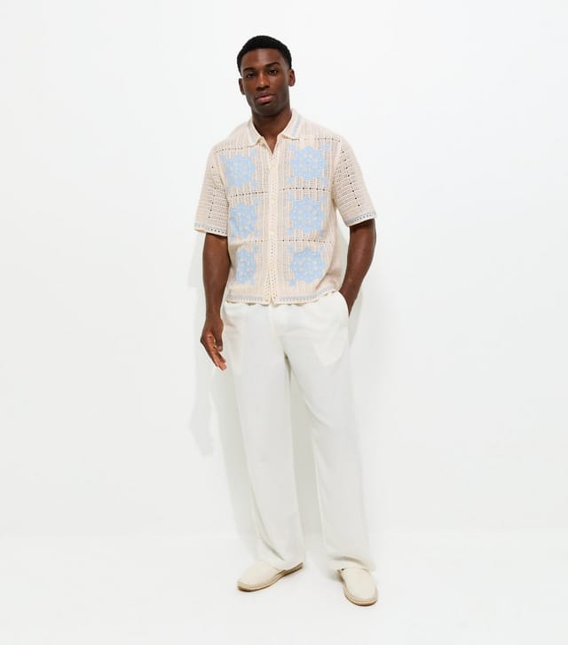 jack & jones Men's Off White Relaxed Open Weave Polo Shirt Jack & Jones New Look - 3