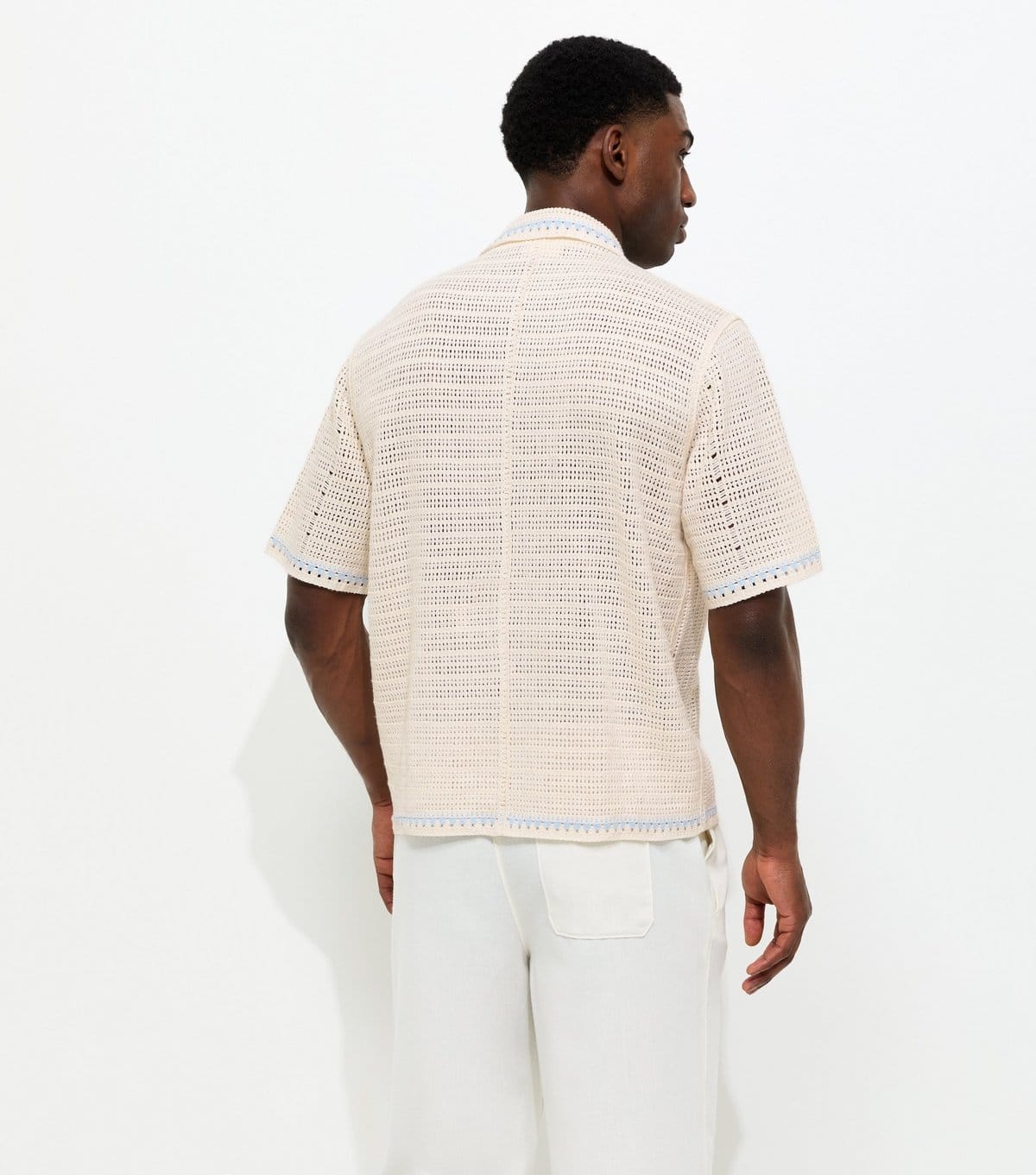 jack & jones Men's Off White Relaxed Open Weave Polo Shirt Jack & Jones New Look - 4
