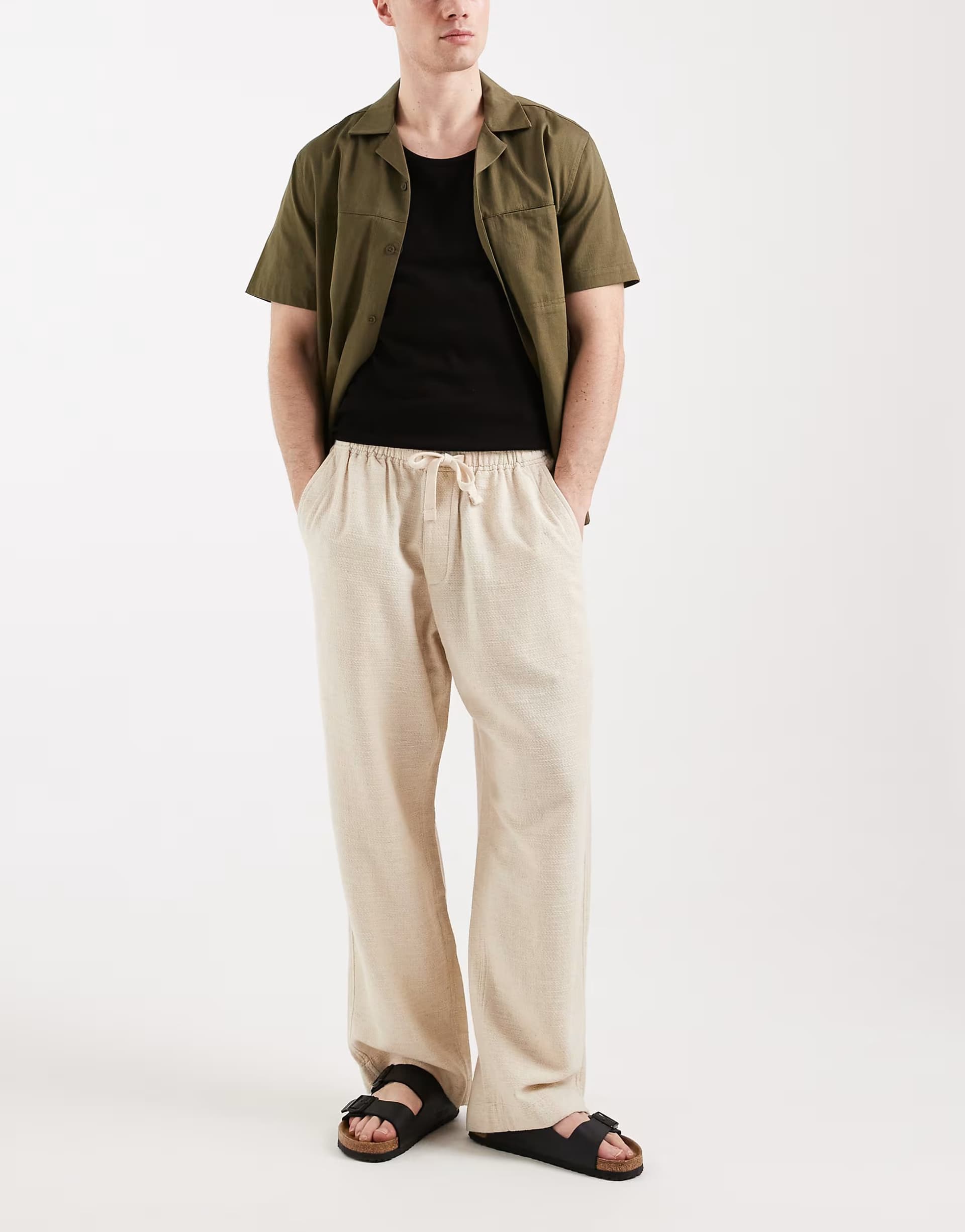 ASOS Abercrombie & Fitch linen blend baggy fit trousers in cream