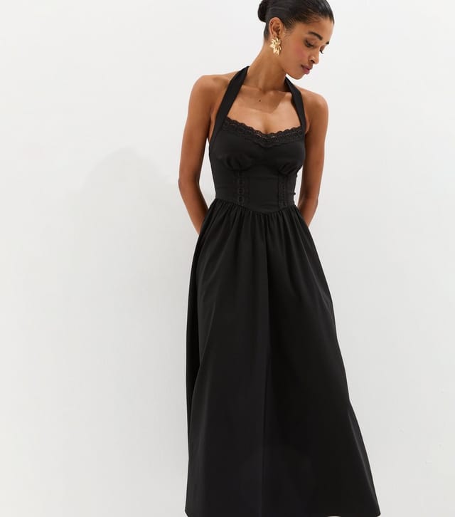 New Look Women's Black Embroidered Halter Midi Dress New Look - 3