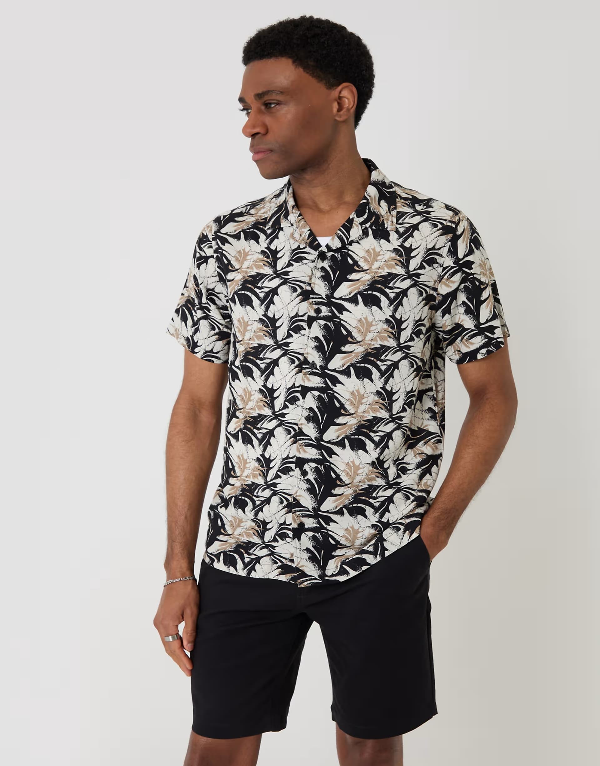 ASOS Threadbare Abstract print relaxed fit short sleeve shirt in black