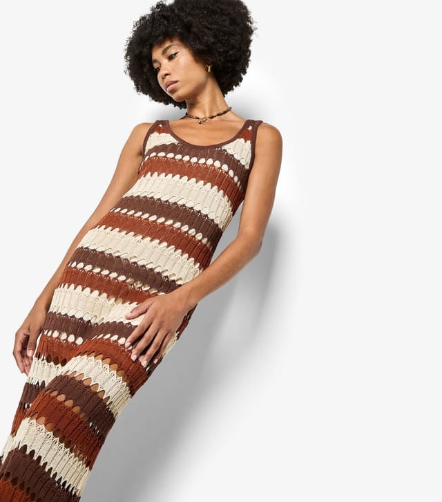 Apricot Women's Brown Crochet Stripe Midi Dress Apricot New Look - 2