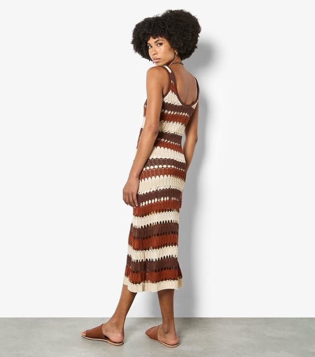 Apricot Women's Brown Crochet Stripe Midi Dress Apricot New Look - 3