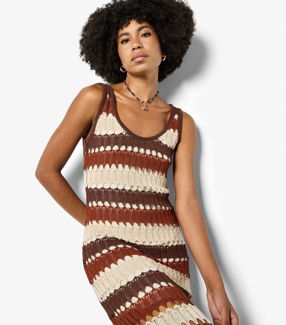 Apricot Women's Brown Crochet Stripe Midi Dress Apricot New Look - 4
