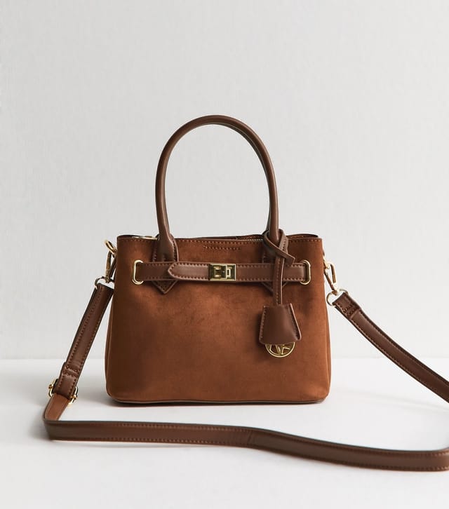 New Look Tan Faux Suede Triple Compartment Cross Body Bag Vegan New Look - 2