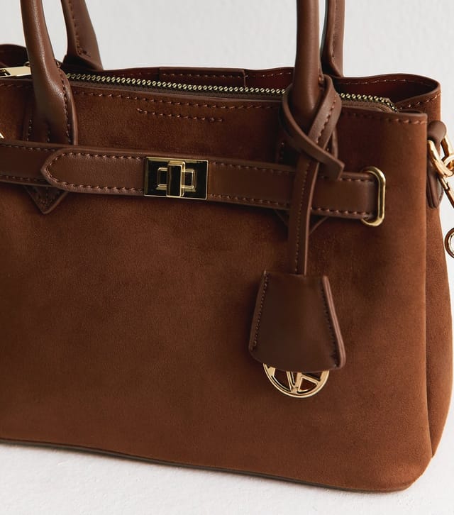 New Look Tan Faux Suede Triple Compartment Cross Body Bag Vegan New Look - 3