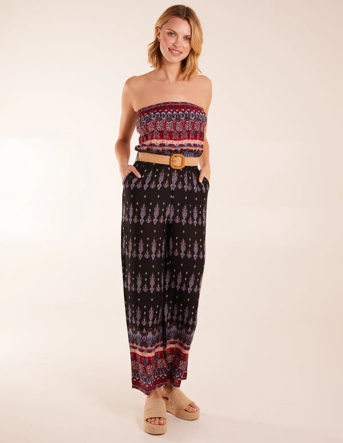 Blue Vanilla Aztec Belted Bandeau Jumpsuit - 4
