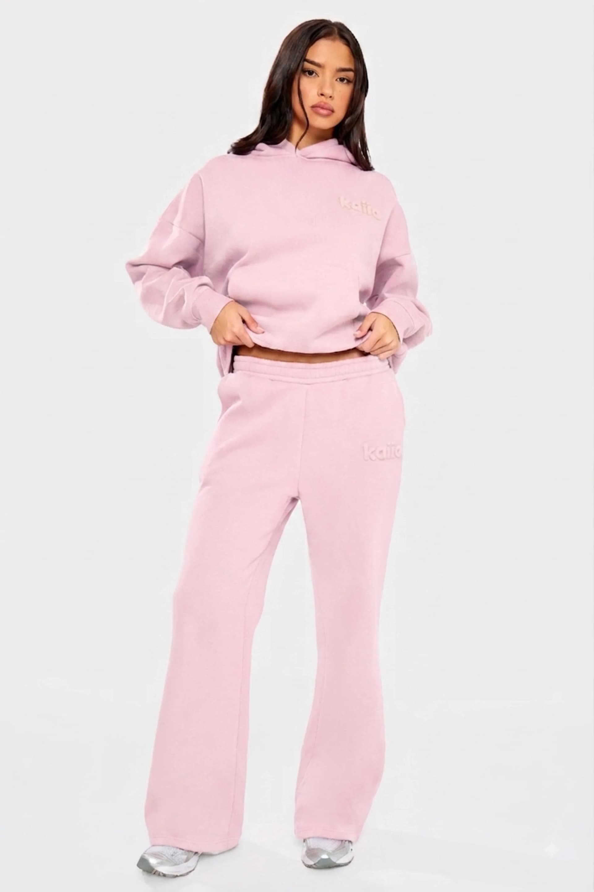 Kaiia Kaiia Embossed Logo Wide Leg Joggers Baby Pink