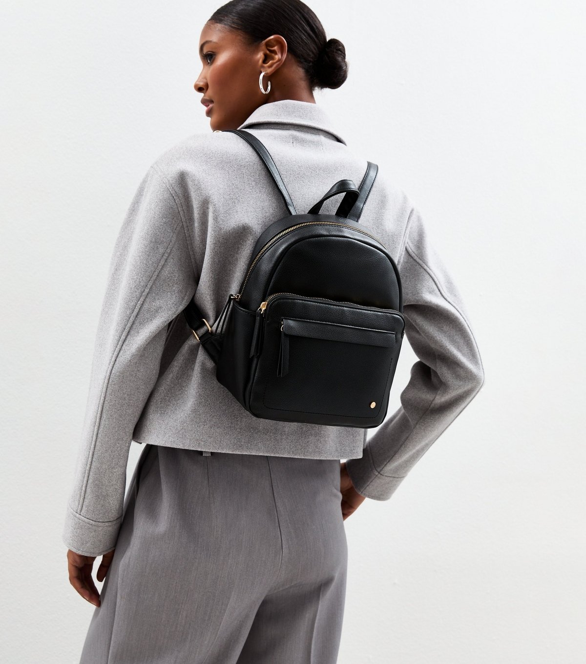 New Look Black Grained Faux Leather Backpack Vegan New Look - 2