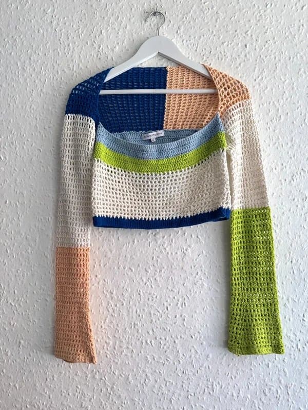 scarlet & sam Women's Scarlet & Sam Multi-Color Patchwork Crochet Shrug Crop Top - UK Size M