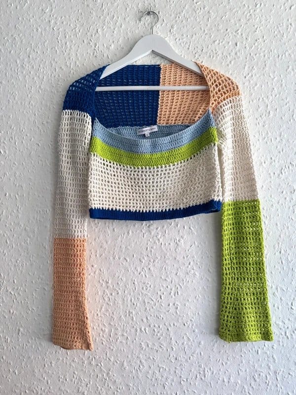 scarlet & sam Women's Scarlet & Sam Multi-Color Patchwork Crochet Shrug Crop Top - UK Size M - 1