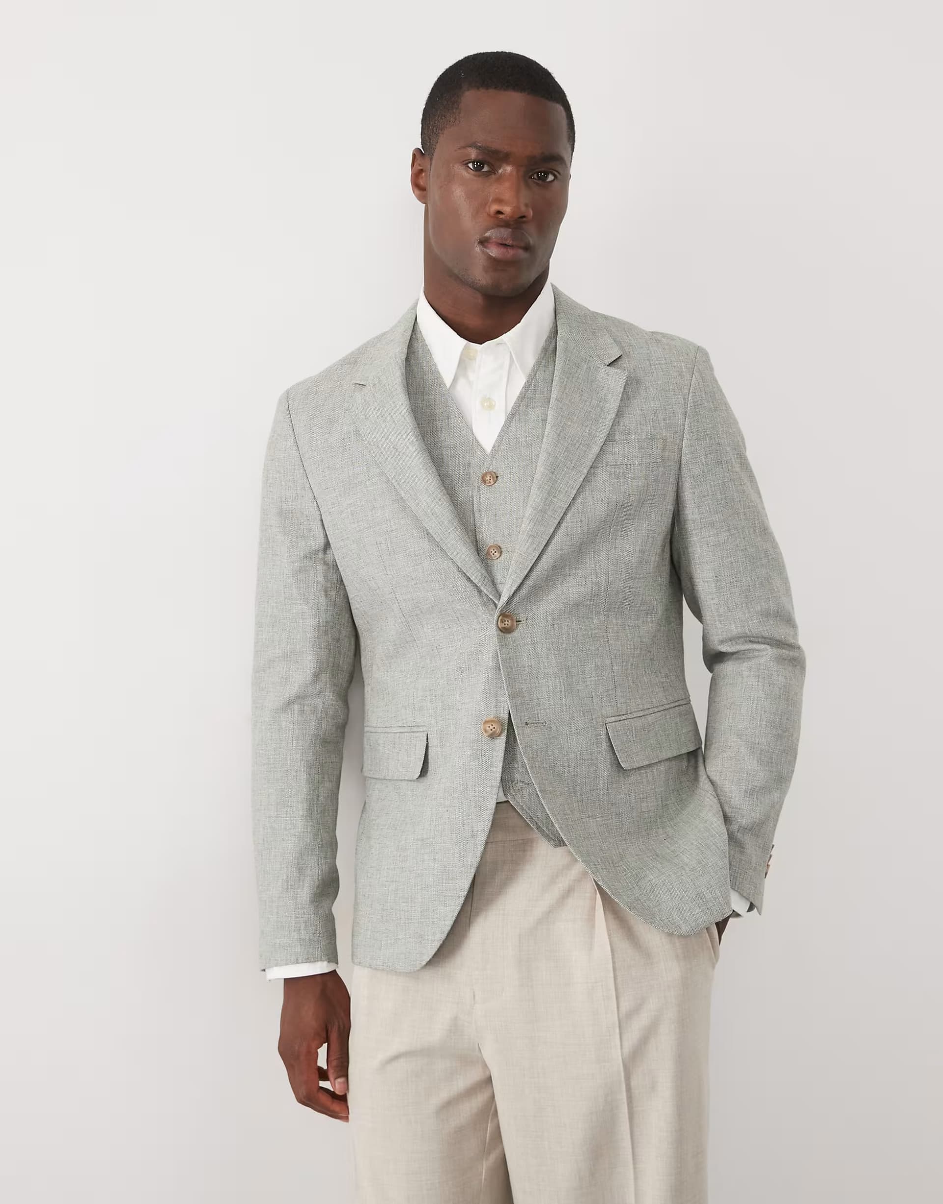 ASOS Jack & Jones Premium co-ord linen blend slim suit jacket in sage green