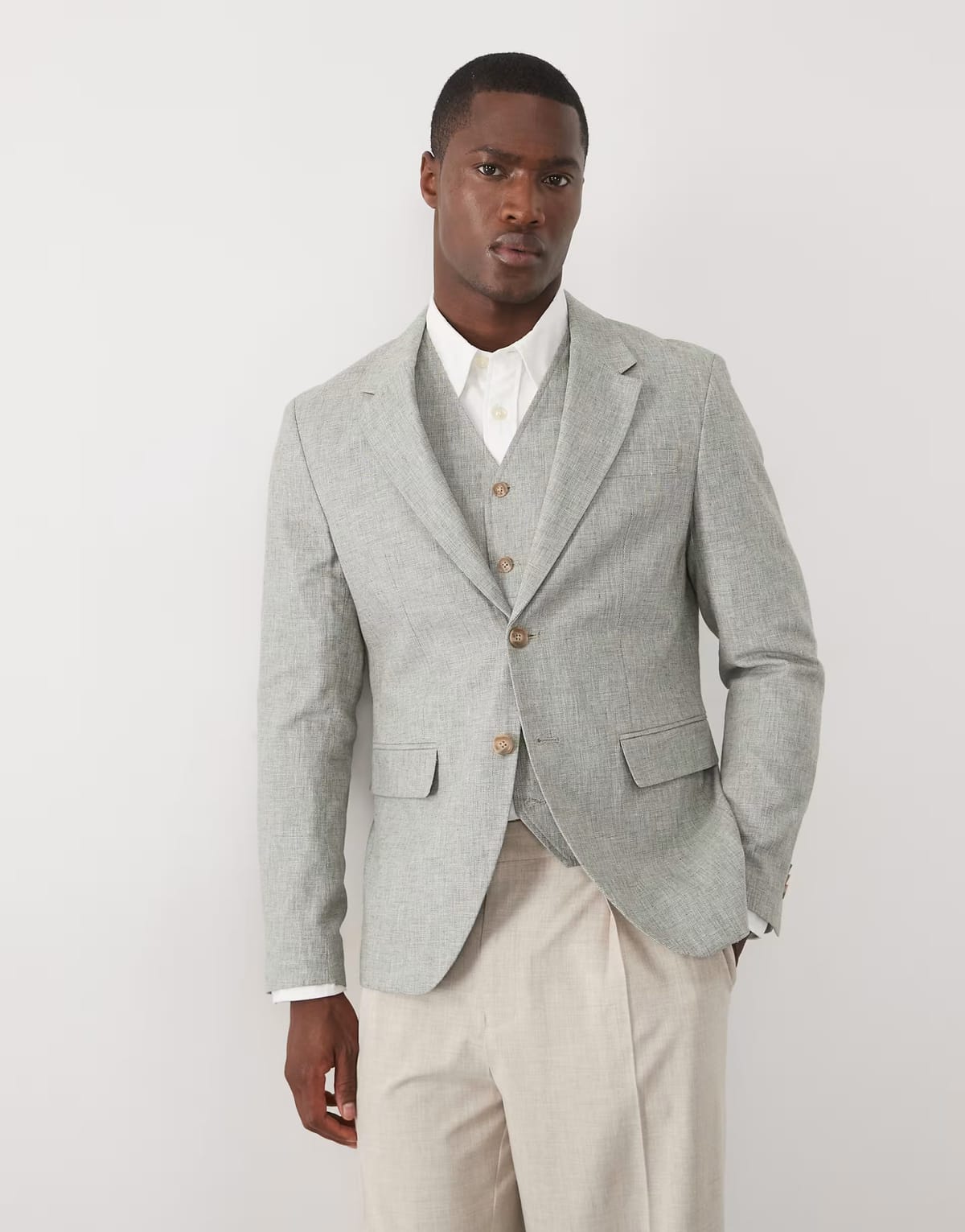 ASOS Jack & Jones Premium co-ord linen blend slim suit jacket in sage green - 1