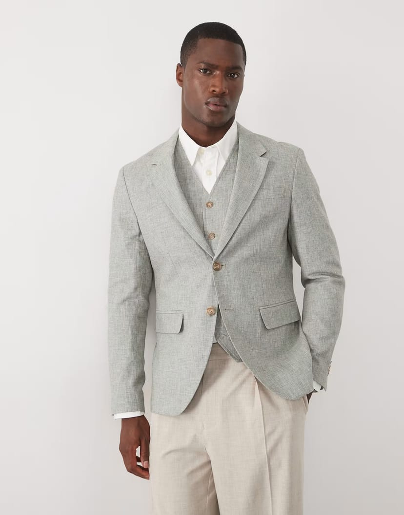 ASOS Jack & Jones Premium co-ord linen blend slim suit jacket in sage green - 1