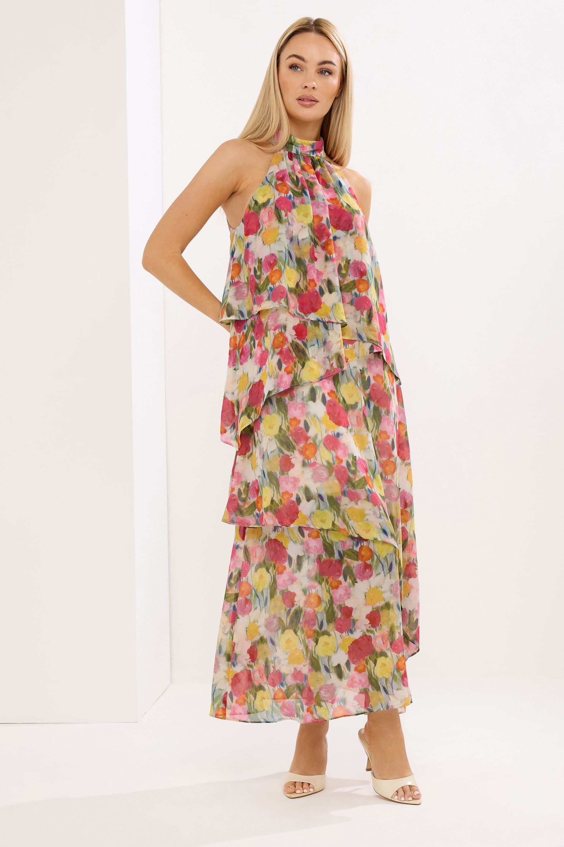 Star by Julien Macdonald Star by Julien Macdonald Women's Floral Tiered Halterneck Dress in Pink