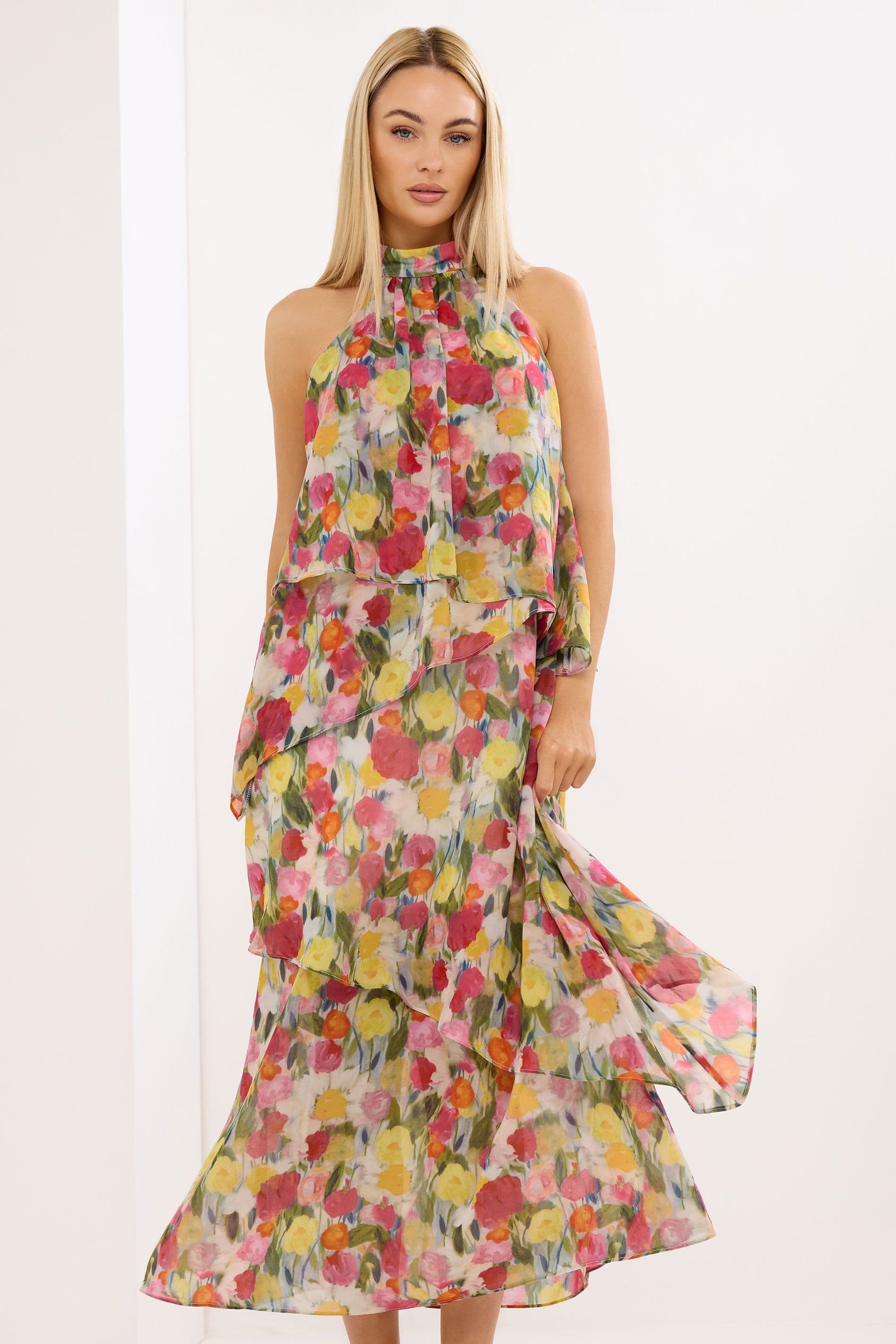 Star By Julien Macdonald Star by Julien Macdonald Women's Floral Tiered Halterneck Dress in Pink - 4