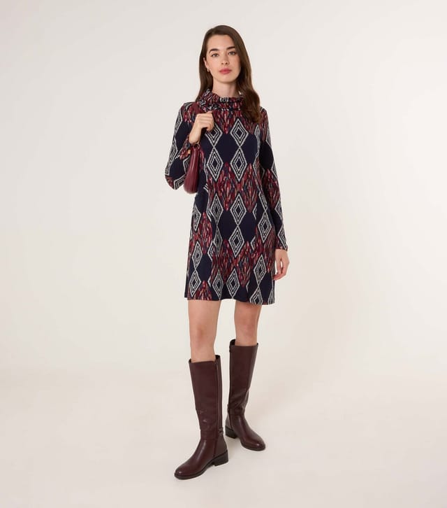 Blue Vanilla Women's Navy Geometric Pattern Draped High Neck Dress Blue Vanilla New Look - 2