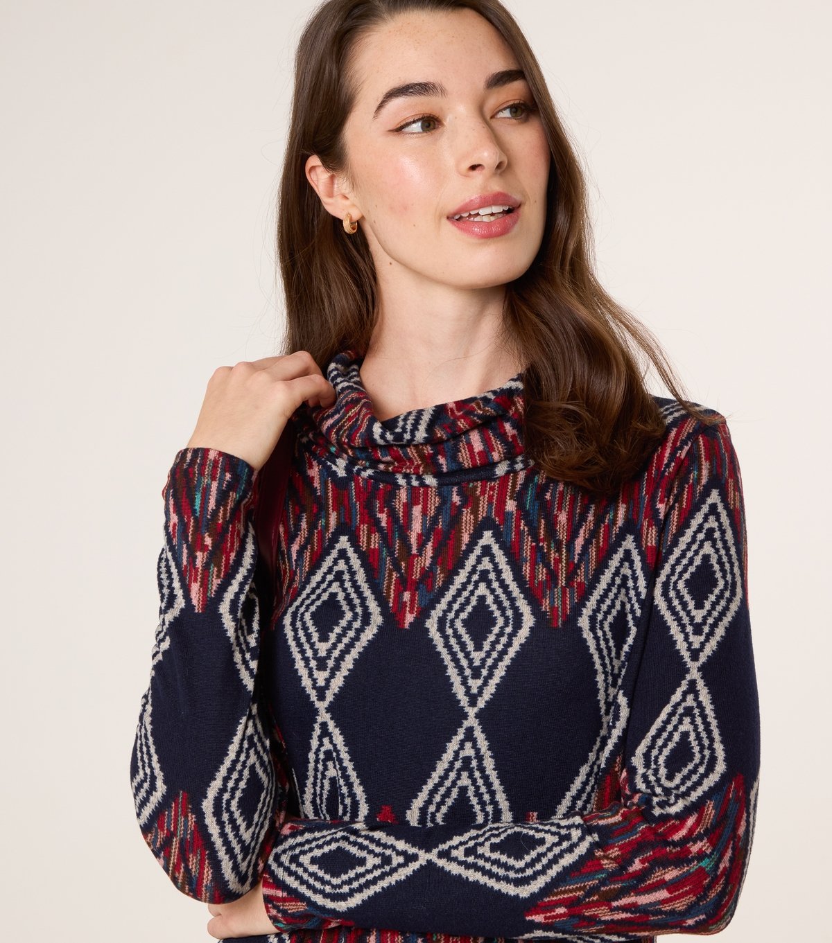 Blue Vanilla Women's Navy Geometric Pattern Draped High Neck Dress Blue Vanilla New Look - 3