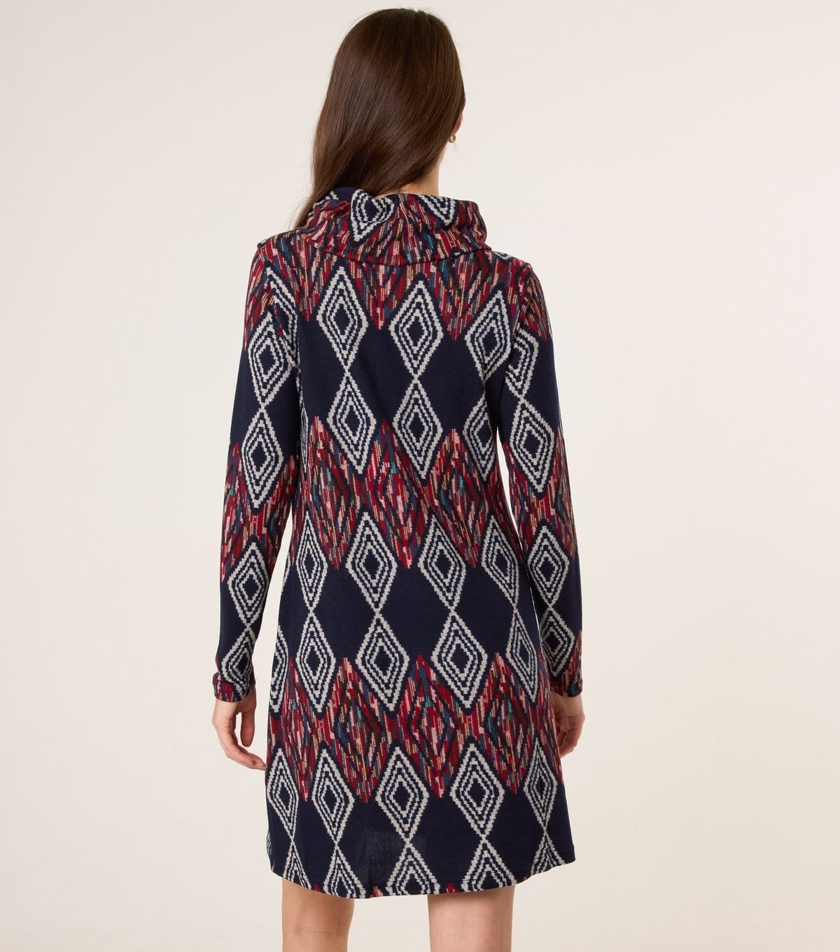 Blue Vanilla Women's Navy Geometric Pattern Draped High Neck Dress Blue Vanilla New Look - 4