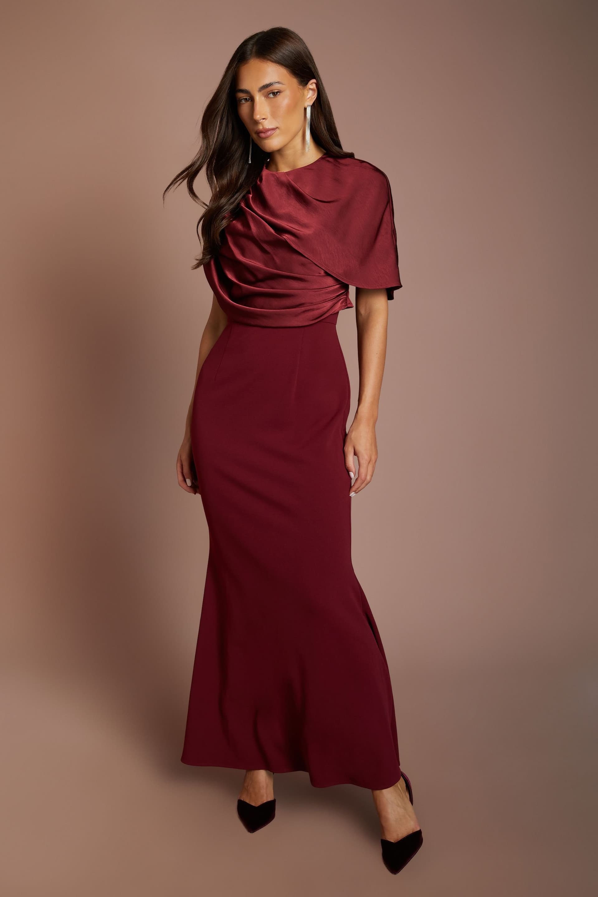 Coast Coast Women's Slinky Draped Detail Fishtail Maxi Dress in Wine