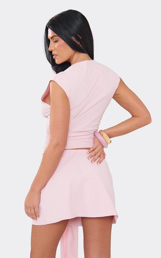 EGO Plunge Front Cinched Waist Top In Pink, Women's Size UK 6 - 2
