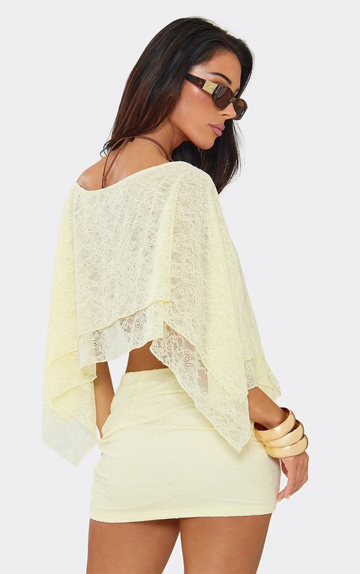 EGO Double Layer Cape Top In Lemon Lace, Women's Size UK 12