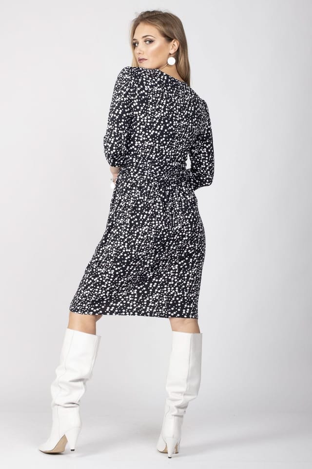 Jolie Moi Jolie Moi Women's Wrap Front Shift Jersey Dress in Navy - 2