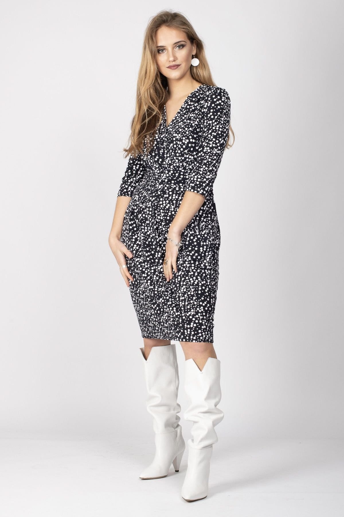 Jolie Moi Jolie Moi Women's Wrap Front Shift Jersey Dress in Navy - 4