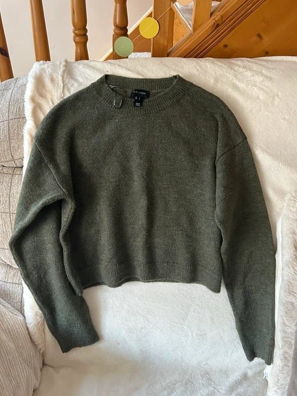New Look New Look Khaki Cropped Knitted Jumper Size S