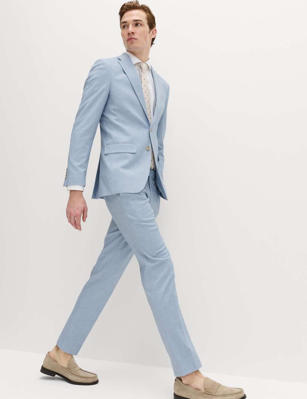 Marks & Spencer M&S Slim Fit Textured Stretch Suit Jacket Light Blue Mix