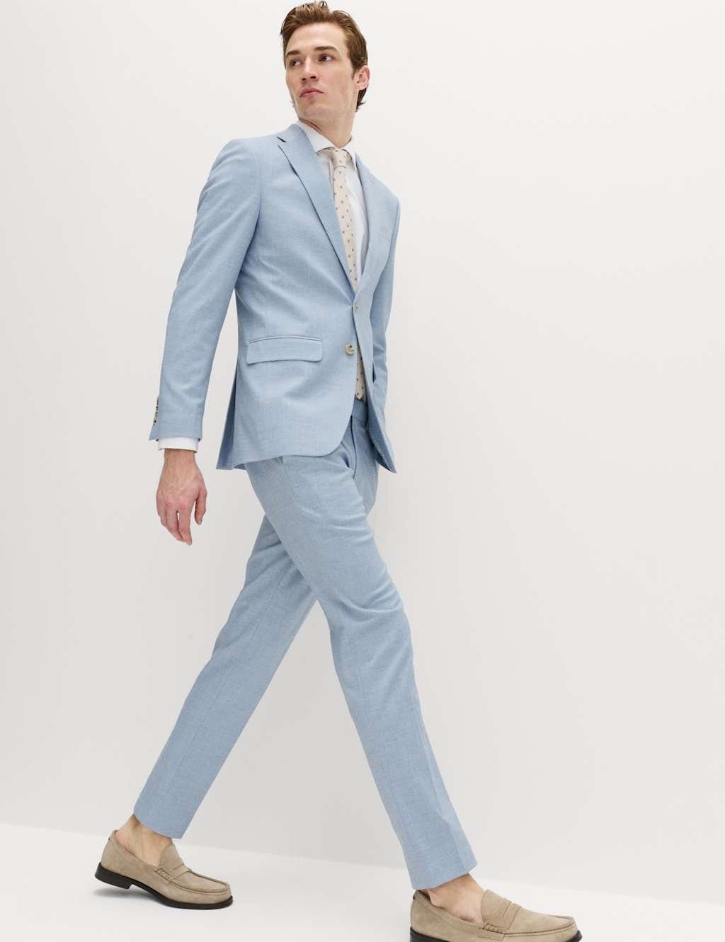 Marks & Spencer M&S Slim Fit Textured Stretch Suit Jacket Light Blue Mix - 1