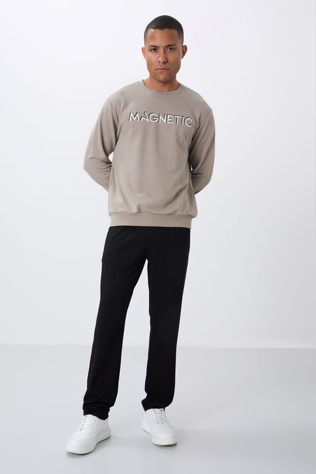 Tommy Life Tommy Life Men's Printed Crew Neck Sweatshirt in Stone - 3