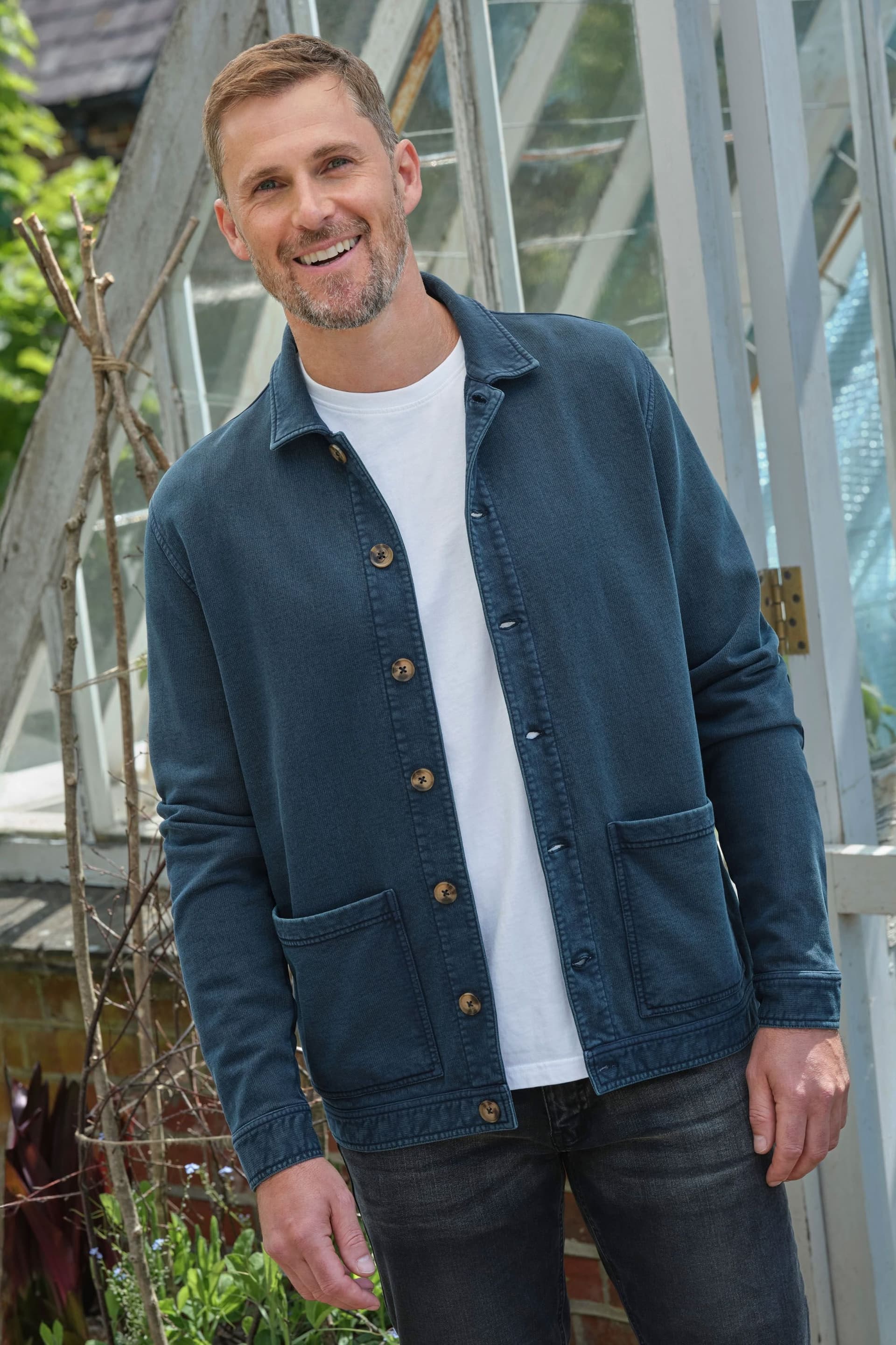 WoolOvers WoolOvers Men's Jersey Cotton Jacket in Blue