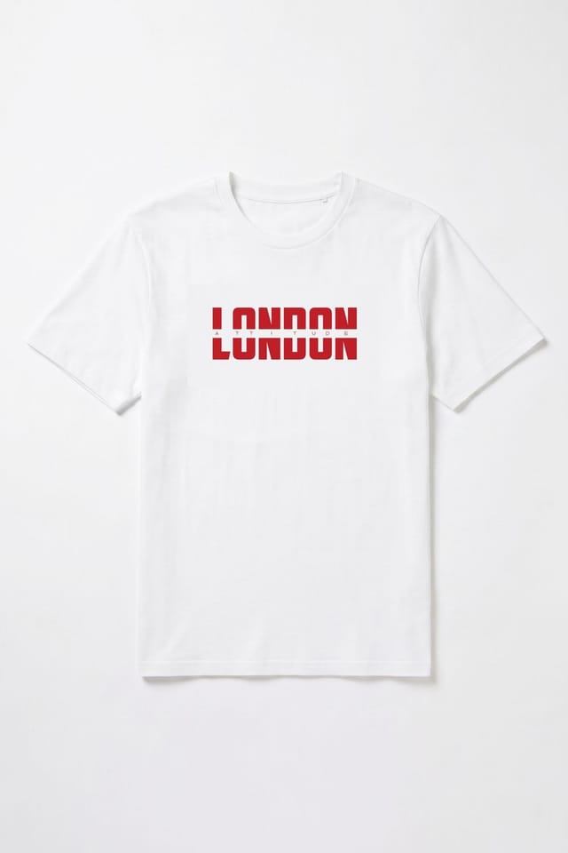 LONDON ATTITUDE LONDON ATTITUDE Men's Essential Split Red Graphic Premium Cotton T-Shirt in White - 2
