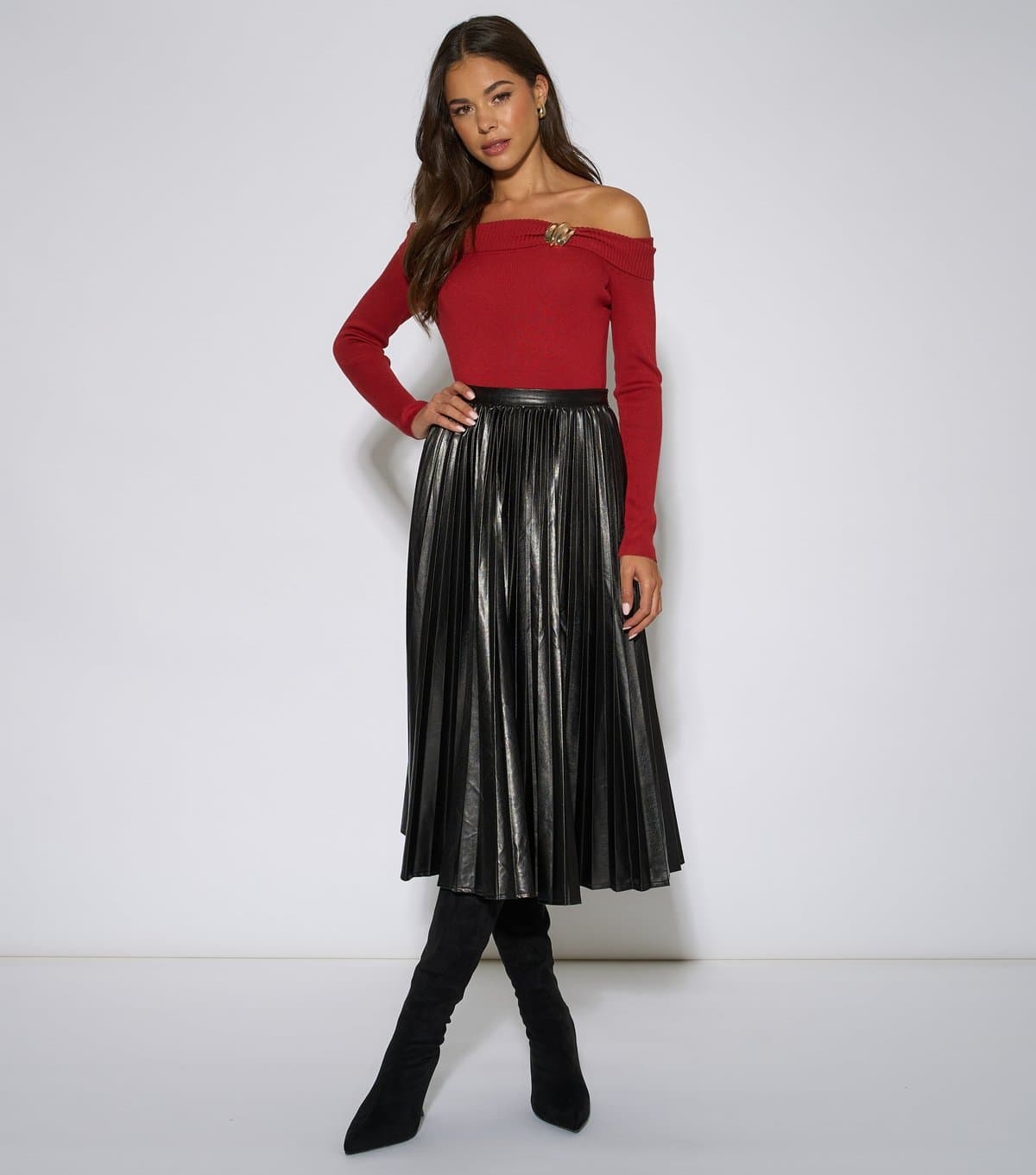 Gini London Women's Black Faux Leather Midi Skirt Gini London New Look