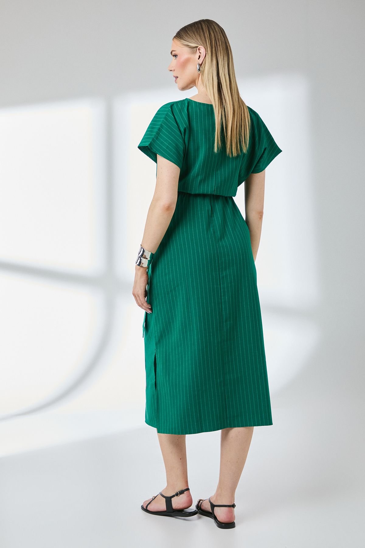 Principles Principles Women's Green Stripe Tie Waist Midi Dress - 3