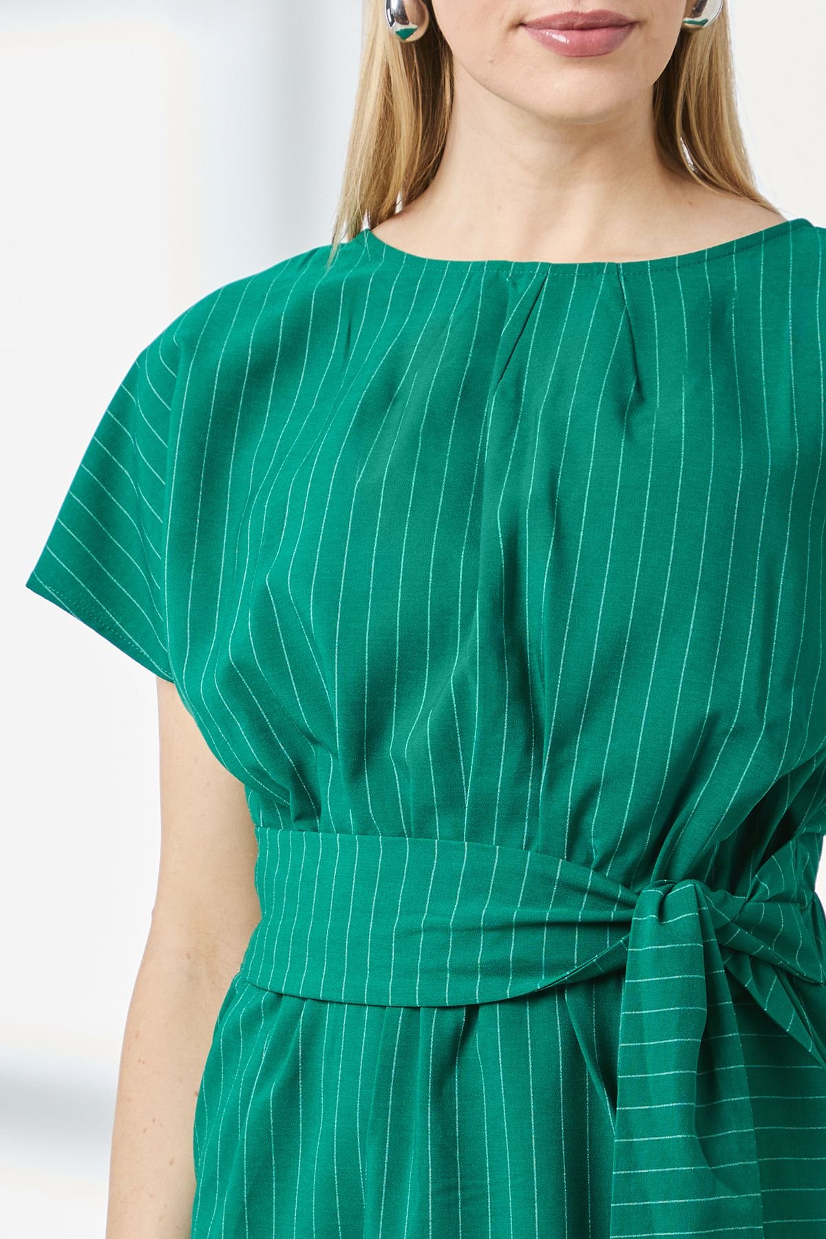Principles Principles Women's Green Stripe Tie Waist Midi Dress - 4