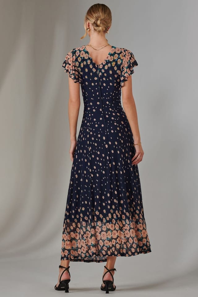 Jolie Moi Jolie Moi Women's Gina Mirrored Print Mesh Maxi Dress in Navy - 2