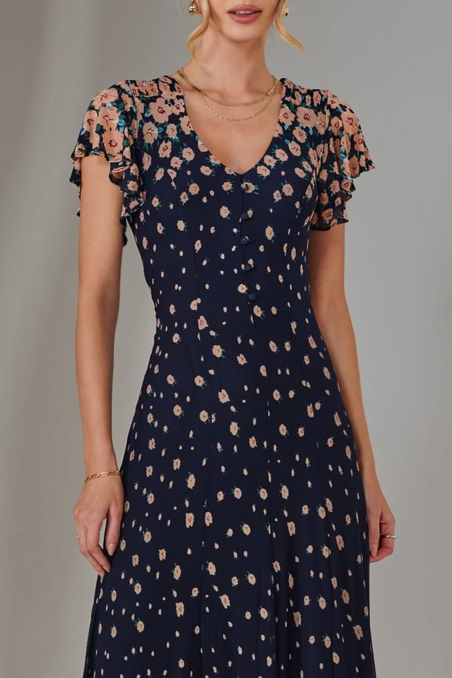 Jolie Moi Jolie Moi Women's Gina Mirrored Print Mesh Maxi Dress in Navy - 3
