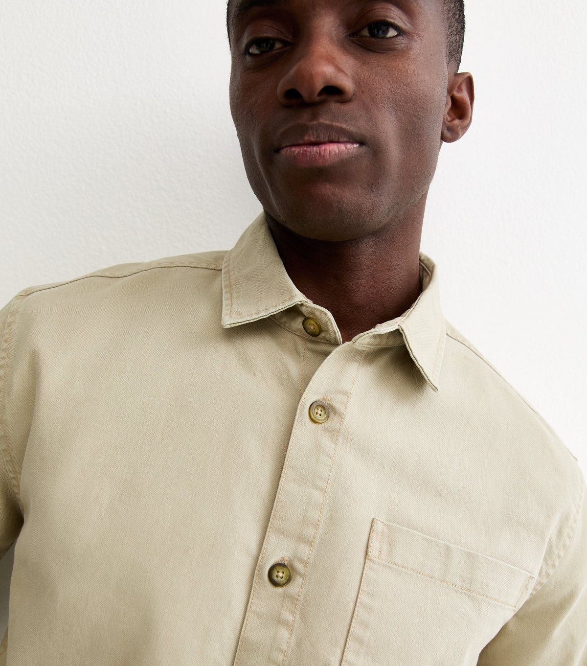 New Look Men's Light Khaki Oversized Cotton Twill Overshirt New Look - 2