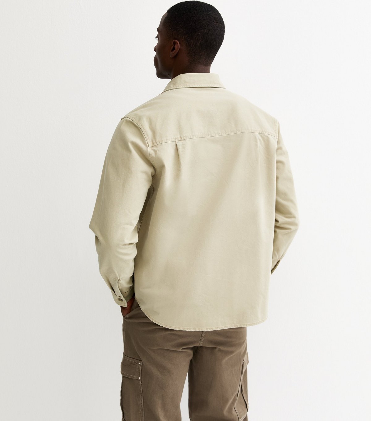 New Look Men's Light Khaki Oversized Cotton Twill Overshirt New Look - 4