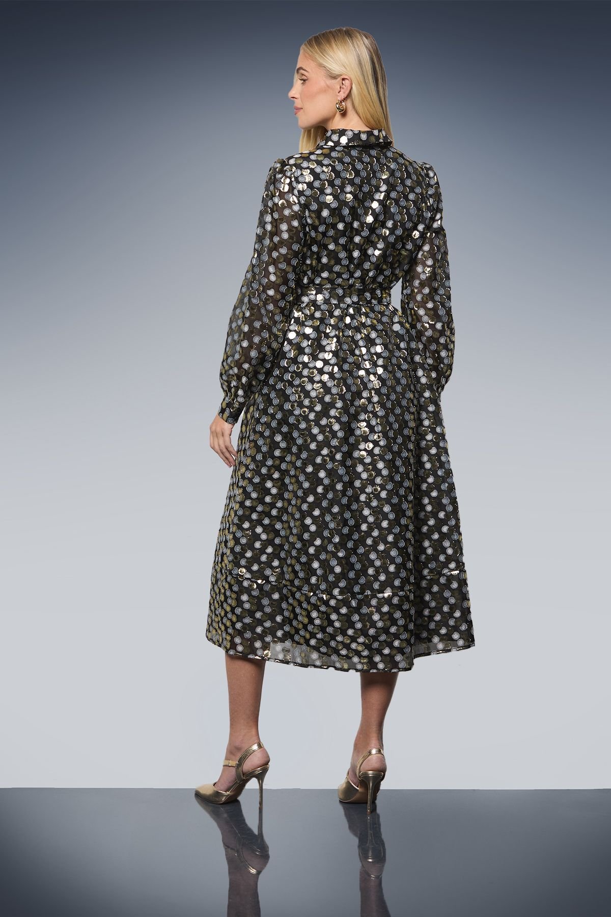 Wallis Wallis Women's Petite Glitter Spot Organza Shirt Midi Dress in Gold - 3