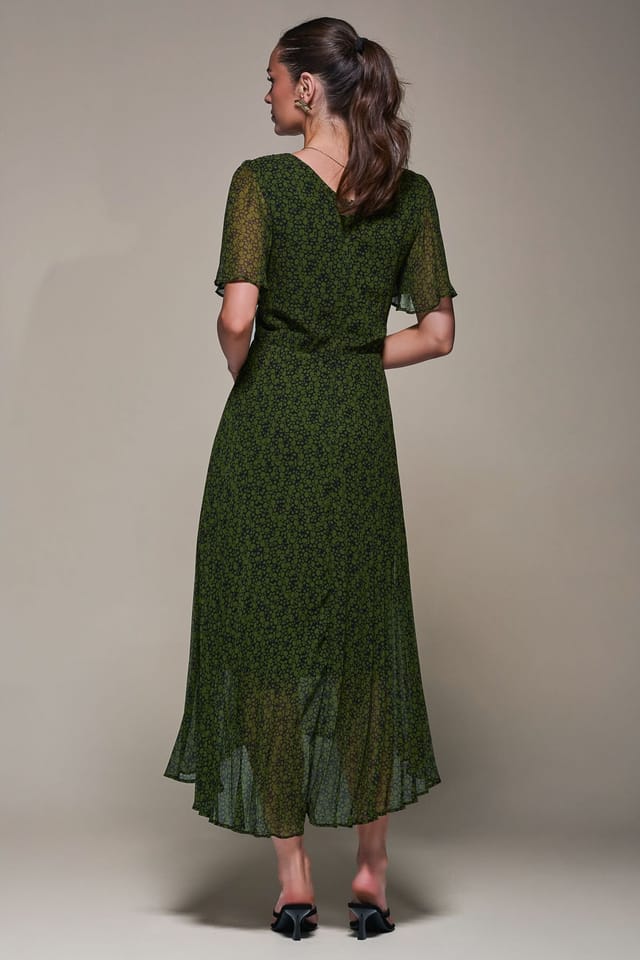 Jolie Moi Jolie Moi Women's Chiffon Pleated Dip Hem Maxi Dress in Green - 2
