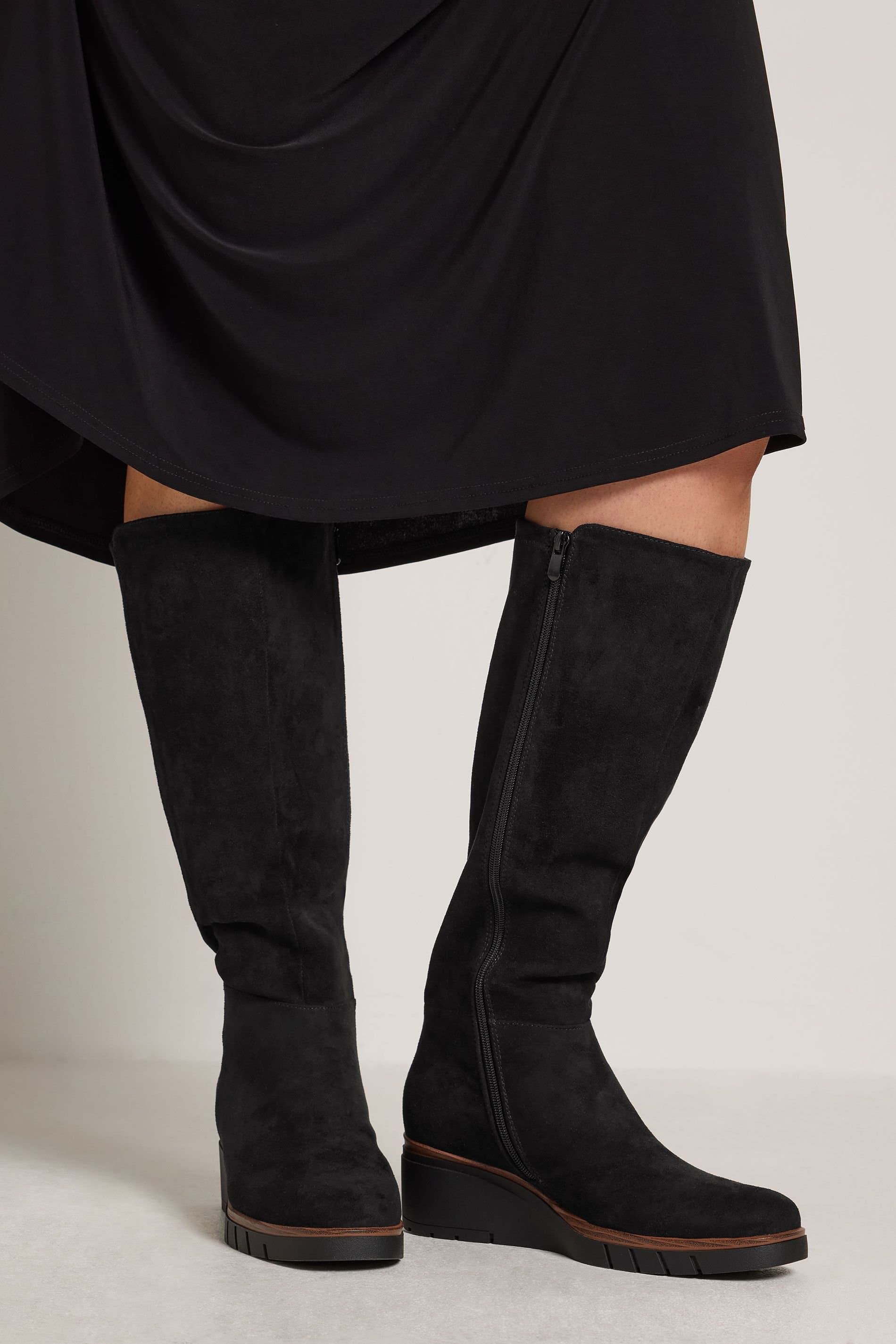 Yours Yours Women's Wedge Boots In Wide E & Extra Wide EEE Fit in Black