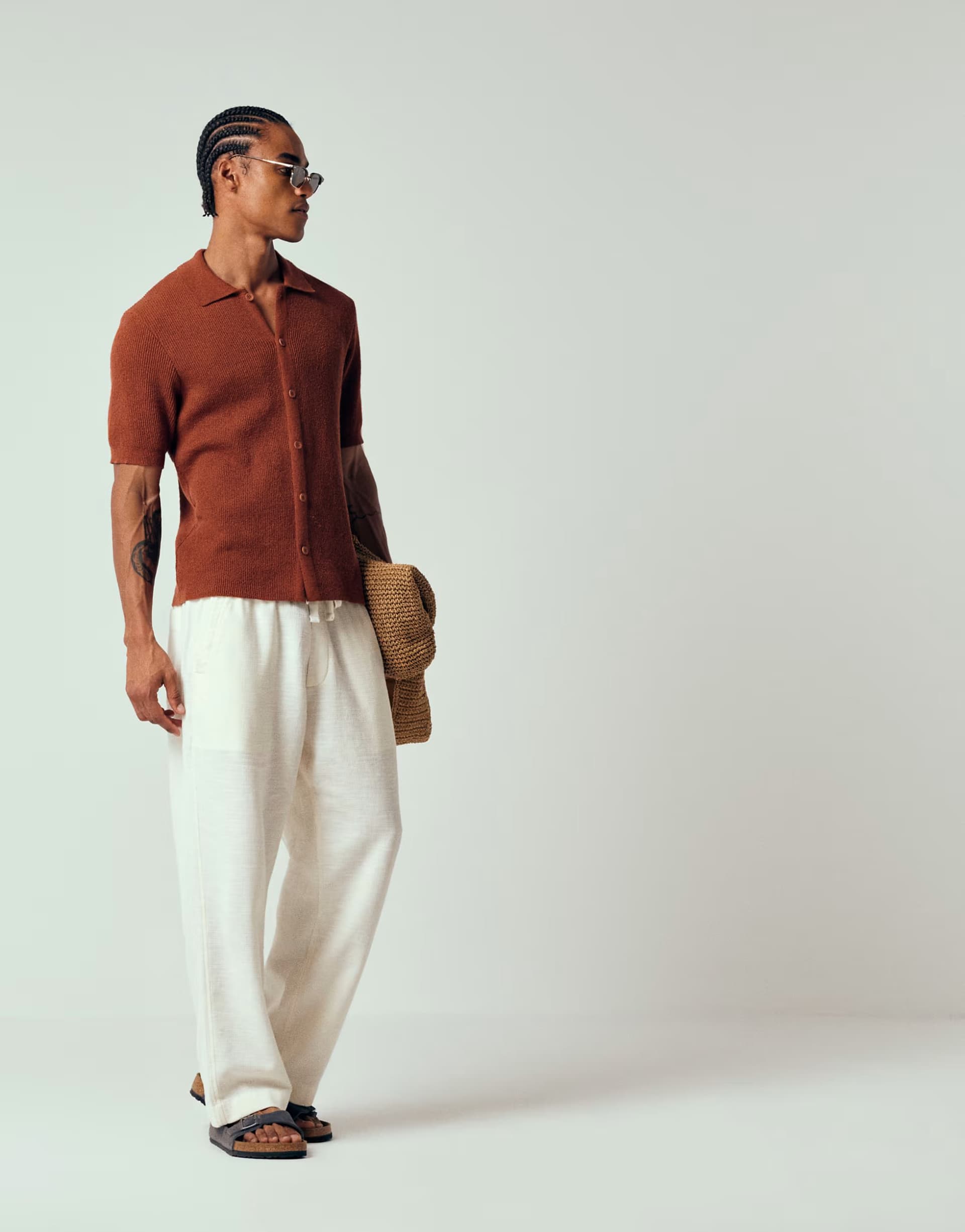 ASOS Abercrombie & Fitch cotton linen mix baggy fit rustic trousers  in white