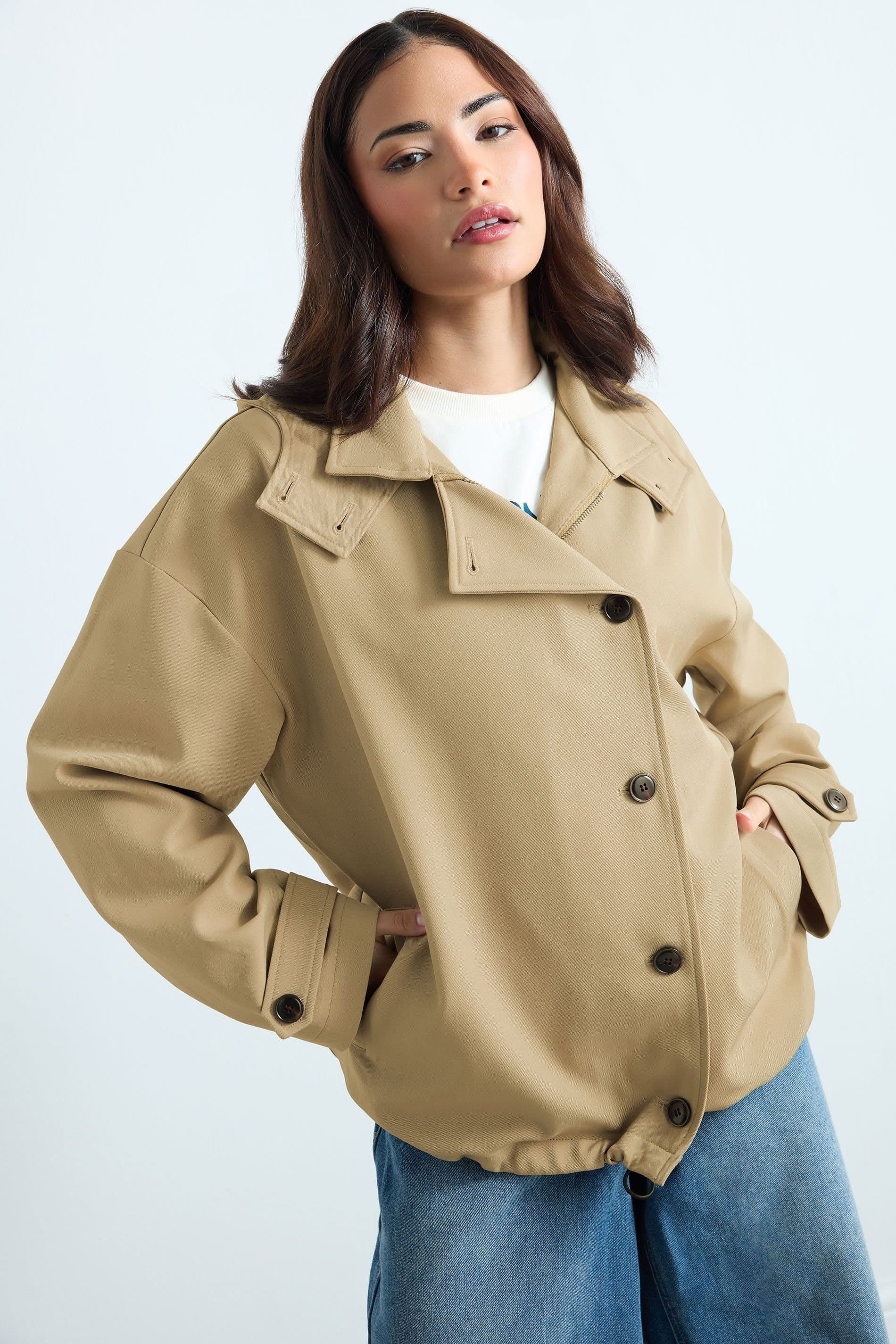 PixieGirl PixieGirl Women's Petite Drawcord Jacket in Natural