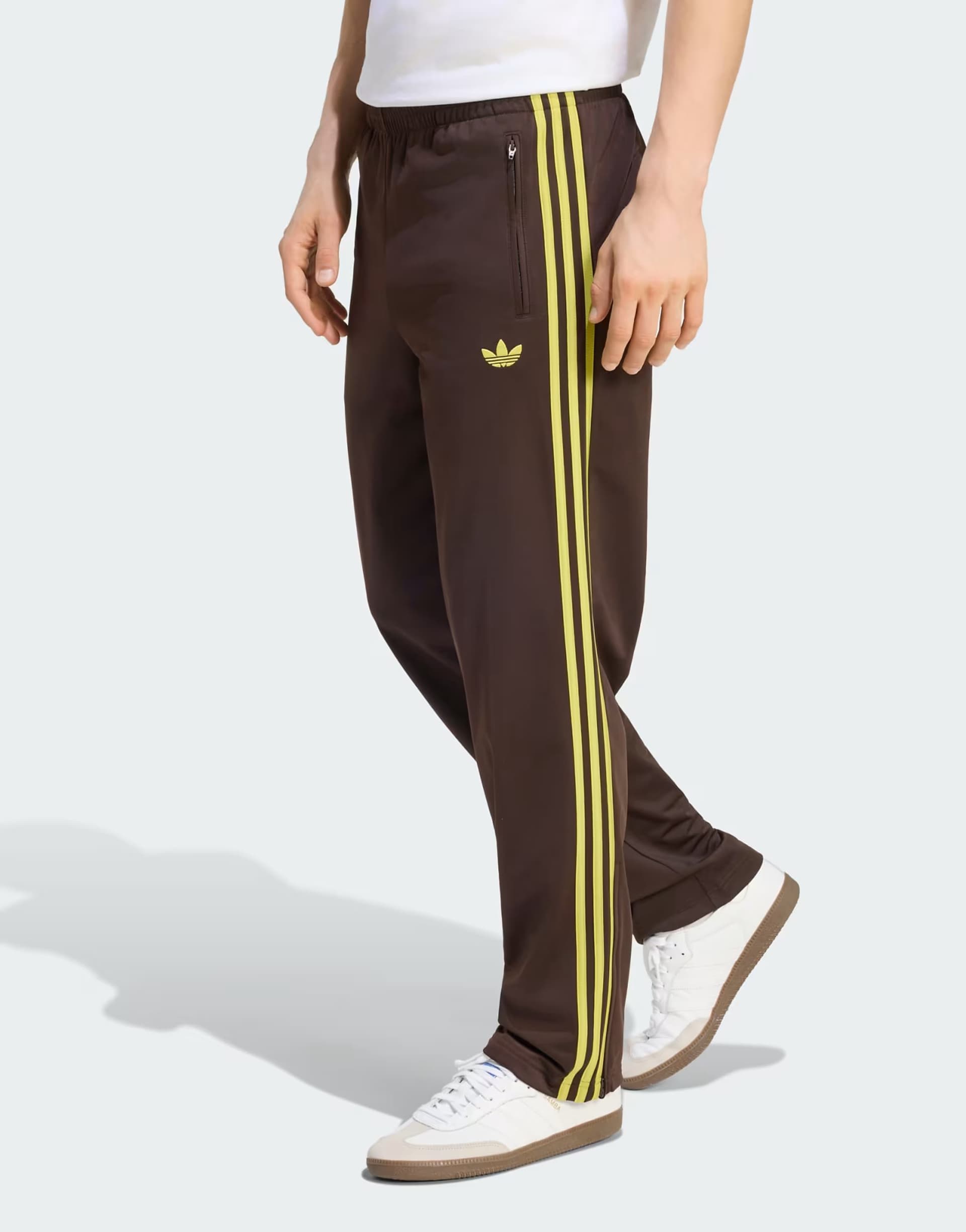 ASOS adidas Originals Firebird track pants in aurora coffee / preloved lime