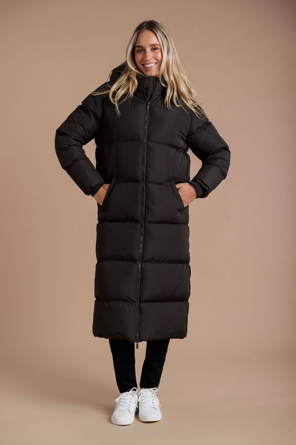 French Connection French Connection Women's Longline Quilted Puffer Jacket with Hood in Black