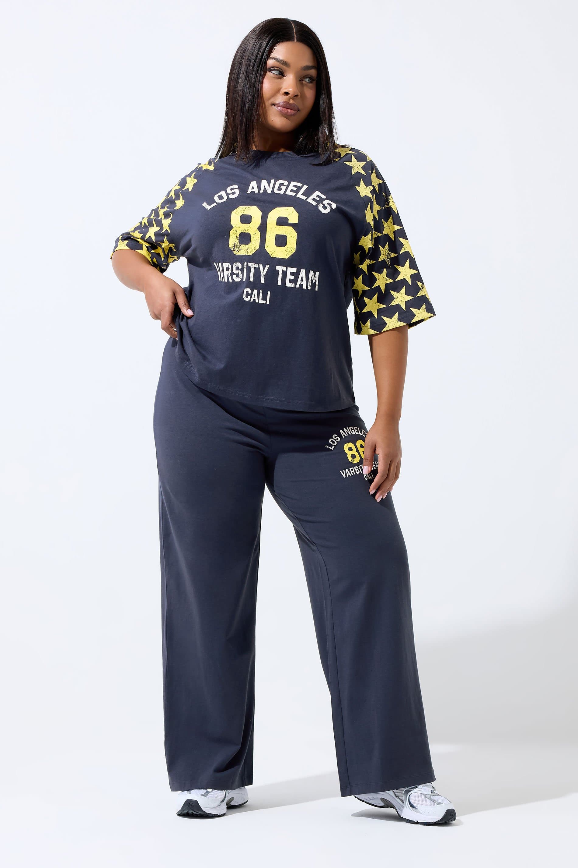 Limited Collection Plus Size Navy Blue '86' Straight Leg Leggings