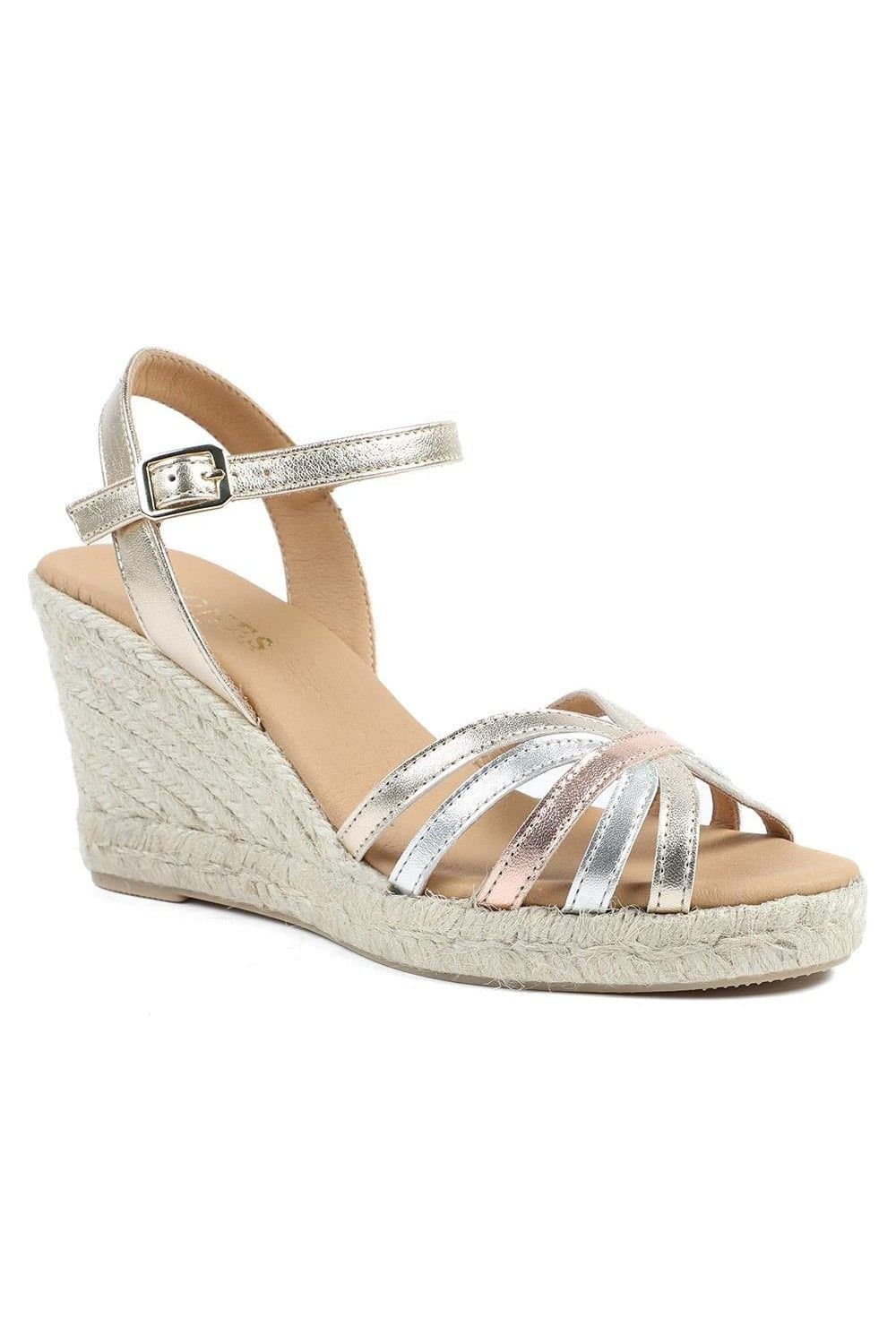 Jones Bootmaker Jones Bootmaker Women's Alivia2 Leather Wedge Heel Espadrilles in Gold